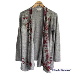 Christopher &  Banks Light Gray Floral Ladies Open Casual Career Cardigan, M‎